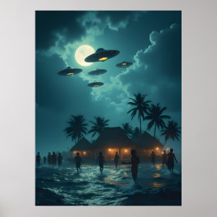 Tropische UFO-Invasionsflotte Mondlicht Strand Ali Poster