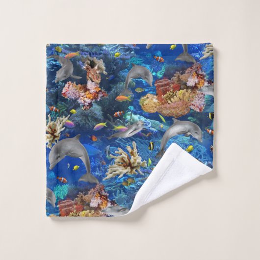 Tropische Unterwasser-Delphine und Fische Badhandtuch Set (Waschlappen)