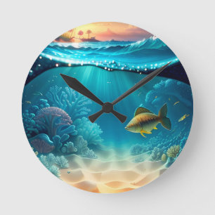Tropische Unterwasserlandschaft Runde Wanduhr