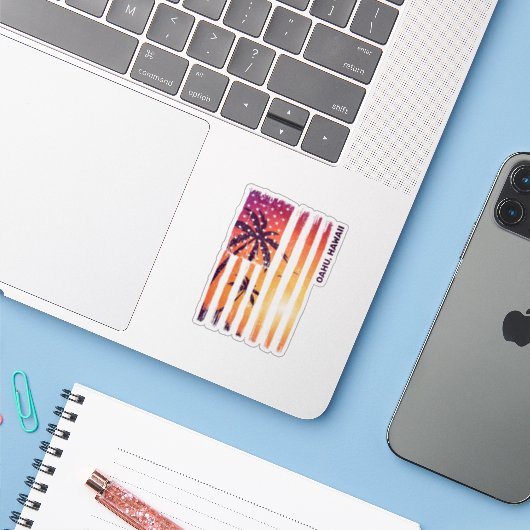 Tropische US-Flagge Oahu Hawaii Aufkleber (Laptop mit iPhone)