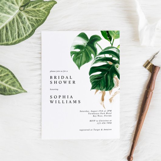 Tropische Vegetation Blätter Modernes Brautparty Einladung