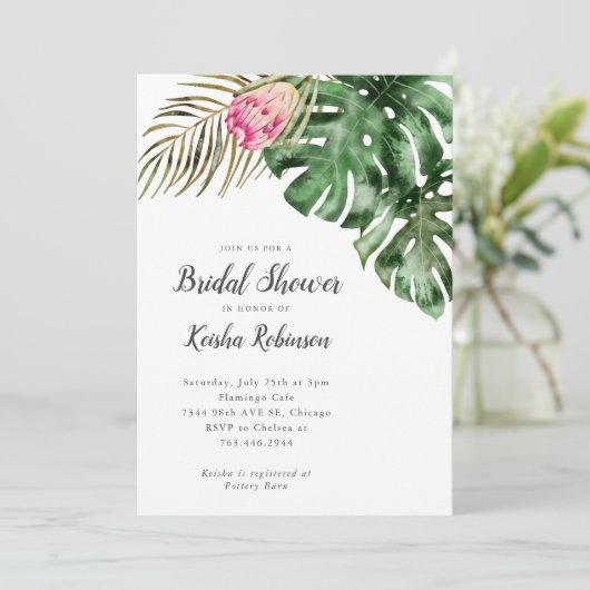 Tropische Vegetation Brautparty Einladung (Stehend Vorderseite)