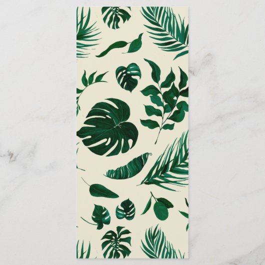 Tropische Vegetation & Foliage Modernes Hochzeitsf Menükarte (Rückseite)