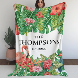 Tropische Vegetation Foliage Pink Flamingo Familie Fleecedecke