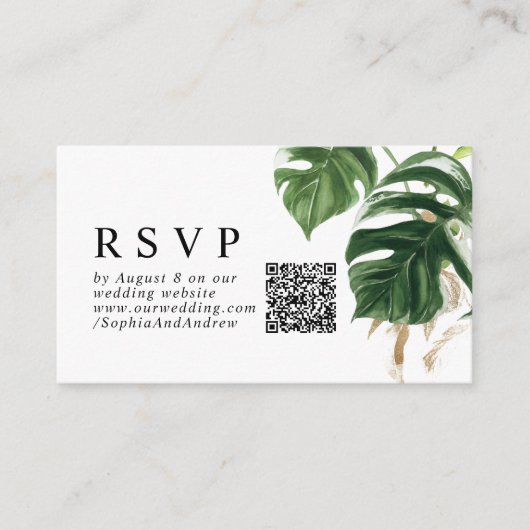 Tropische Vegetation Moderne Hochzeit QR UAWG Begleitkarte (Vorderseite)