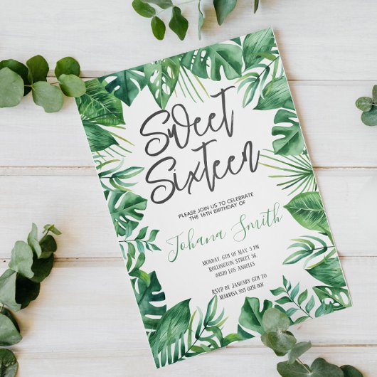 Tropische Vegetation Monstera 16 . Geburtstag Gebu Einladung