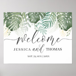 Tropische Vegetation Monstera Calligraphy Wedding  Poster