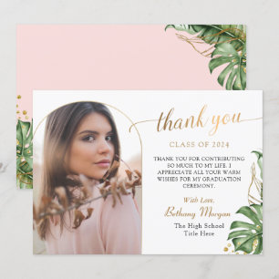 Tropische Vegetation Pink Gold Arch Foto Abschluss Dankeskarte