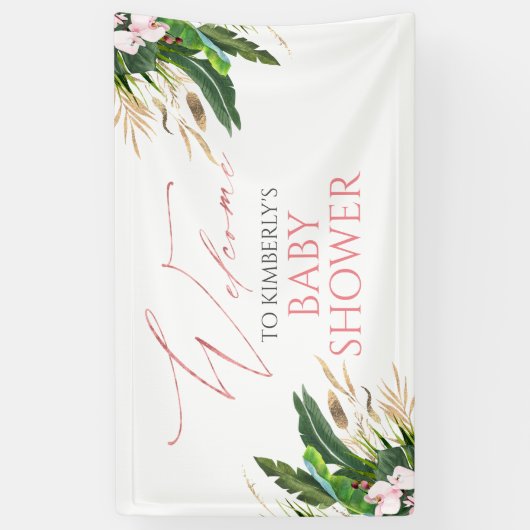 Tropische Vegetation Pink Orchids Kinderdusche Wil Banner (Vertikal)