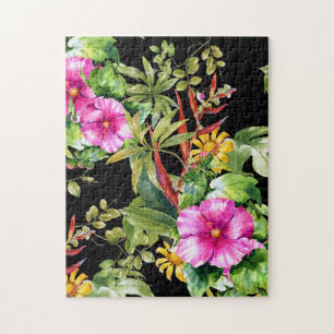 Tropische Vegetation Pink Yellow Boho Floral Puzzle