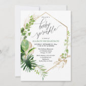 Tropische Vegetation und goldenes, elegantes Babys Einladung (Vorderseite)