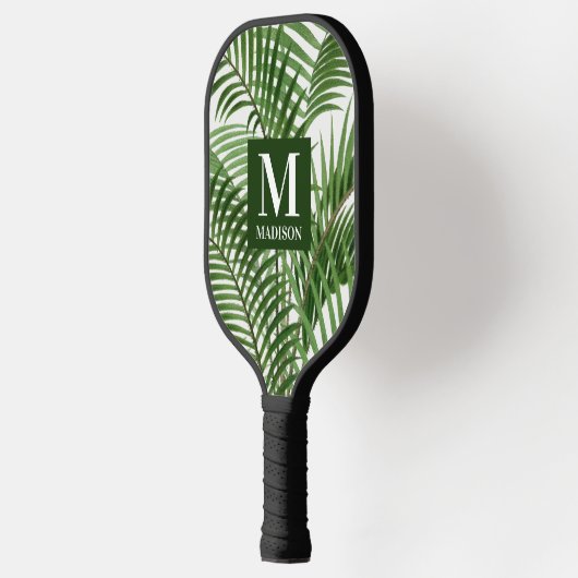 Tropische Vegetation Wasserfarbenpalme Mit Monogra Pickleball Schläger (Links)