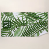 Tropische Vegetation Wasserfarbenpalme Mit Monogra Strandtuch (Vorderseite)