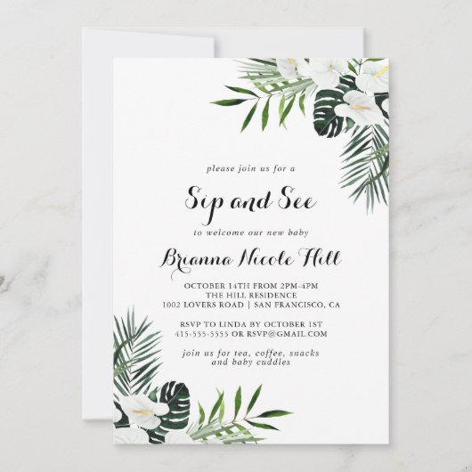 Tropische Vegetation Weiße Blütensippe und Blick Einladung (Vorderseite)