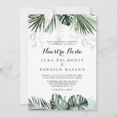 Tropische Vegetation Weiße Flora Nuestra Boda Einladung (Vorderseite)