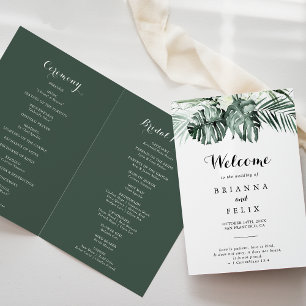 Tropische Vegetation Weiße, geflochtene Hochzeit Programm