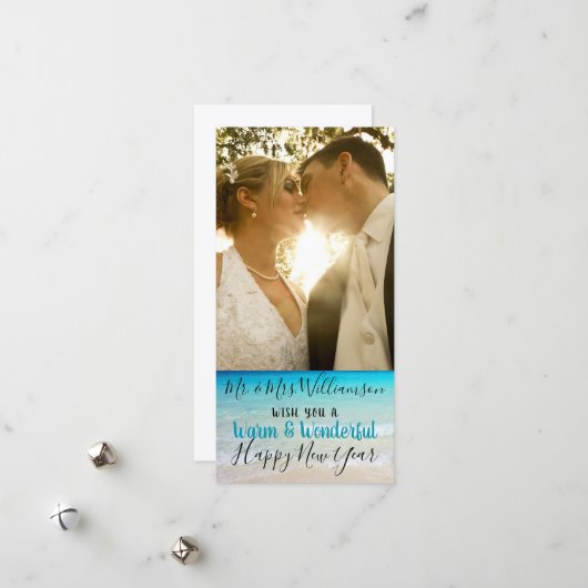 Tropische Verheiratete Weihnachten Mr. Foto Card (Vorderseite/Rückseite Beispiel)