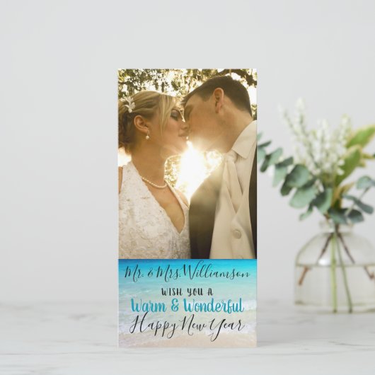 Tropische Verheiratete Weihnachten Mr. Foto Card (Stehend Vorderseite)