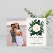 Tropische Vibe FOIL Hochzeit speichern Sie die Dat Folieneinladung (Stehend vorne)