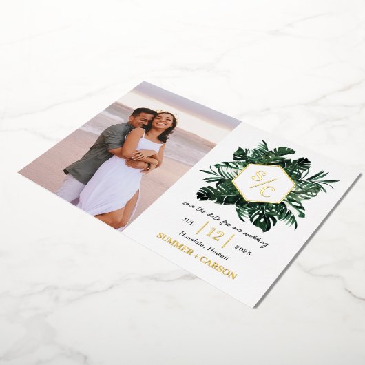 Tropische Vibe FOIL Hochzeit speichern Sie die Dat Folieneinladung (Gedreht)