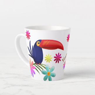 TROPISCHE VIBE. VIBRANT JUNGLE BLUME. TOUCAN BIRD MILCHTASSE