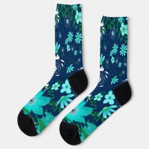 Tropische Vibes Girlie Blumen Turquoise Navy Socke