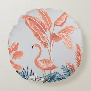 Tropische Vintage botanische Landschaft, rosa Palm Rundes Kissen