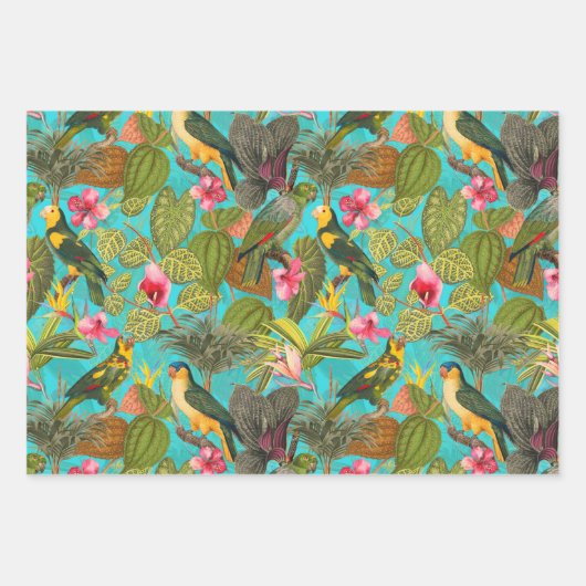 Tropische Vintage Dschungelmuster Geschenkpapier Set (Vorderseite 3)