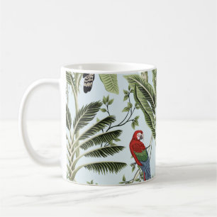 Tropische Vintage-Palmen, Liane, Ara-Papagei,  Kaffeetasse