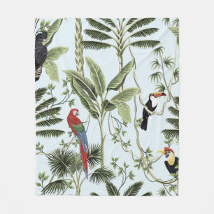 Tropische Vintage Palmen, Limane, Arschpapagei,  Fleecedecke