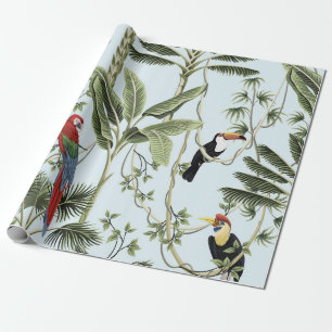 Tropische Vintage Palmen, Limane, Arschpapagei, Geschenkpapier