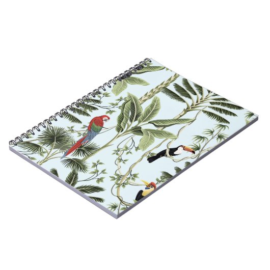 Tropische Vintage Palmen, Limane, Arschpapagei, Notizblock (Linke Seite)