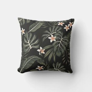 Tropische Vintage Plumeria Blume, Strelitzia, Palm Kissen