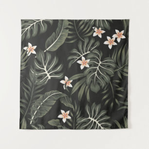 Tropische Vintage Plumeria Blume, Strelitzia, Palm Wandteppich