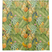 Tropische Vintage Vögel im Dschungelparadies gelb Duschvorhang (Vorderseite)