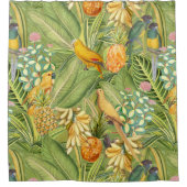 Tropische Vintage Vögel im Dschungelparadies gelb Duschvorhang (Vorderseite)