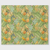 Tropische Vintage Vögel im Dschungelparadies gelb Geschenkpapier (Flach)