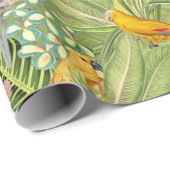 Tropische Vintage Vögel im Dschungelparadies gelb Geschenkpapier (Rolleneckpunkt)