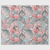 Tropische Vintage Vögel im Dschungelparadies rosa Geschenkpapier (Flach)