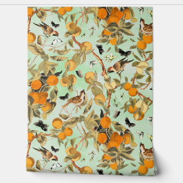 Tropische Vintage Vögel im Obstgarten Chinoiserie Tapete