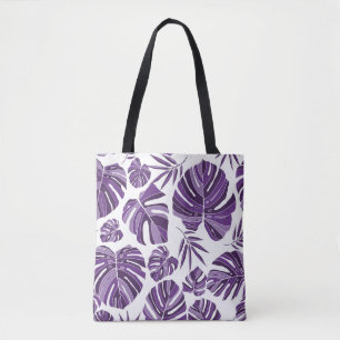 Tropische violette Monstera-Blätter nahtlos Muster Tasche