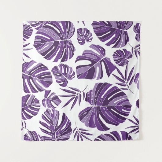 Tropische violette Monstera-Blätter nahtlos Muster Wandteppich (Vorderseite (Horizontal))