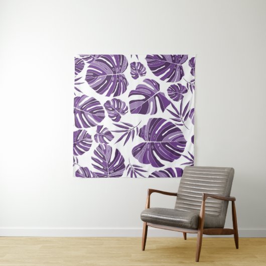 Tropische violette Monstera-Blätter nahtlos Muster Wandteppich (Beispiel (Horizontal))