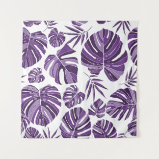 Tropische violette Monstera-Blätter nahtlos Muster Wandteppich