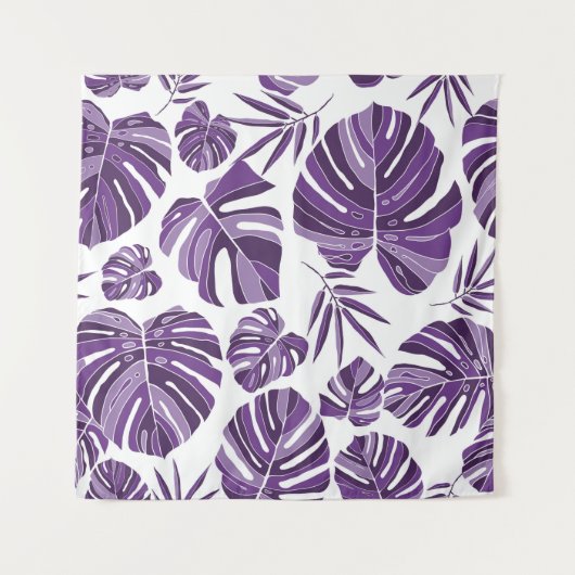 Tropische violette Monstera-Blätter nahtlos Muster Wandteppich (Vorderseite)