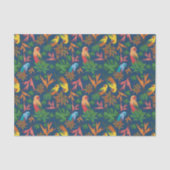 Tropische Vögel Blaues Blumenmuster Seidenpapier (Vorderseite)