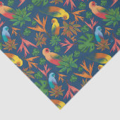 Tropische Vögel Blaues Blumenmuster Seidenpapier (Ausschnitt)