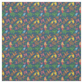 Tropische Vögel Blaues Blumenmuster Stoff (Muster)