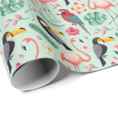 Tropische Vögel, Blume, Aquarellmuster. Geschenkpapier (Rolleneckpunkt)