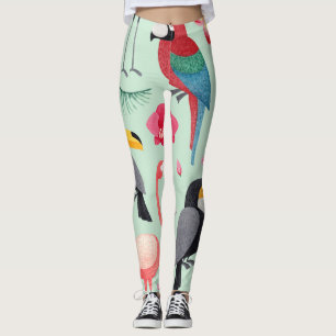 Tropische Vögel, Blume, Aquarellmuster. Leggings